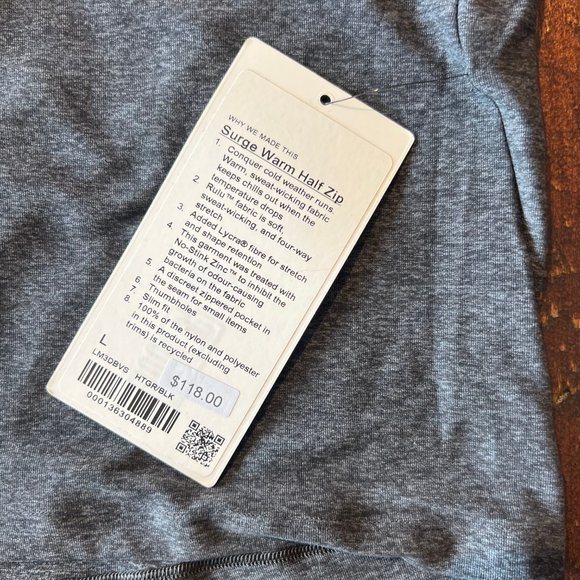 Lululemon Surge Warm Half Zip Heather Black Large - Picture 2 of 4